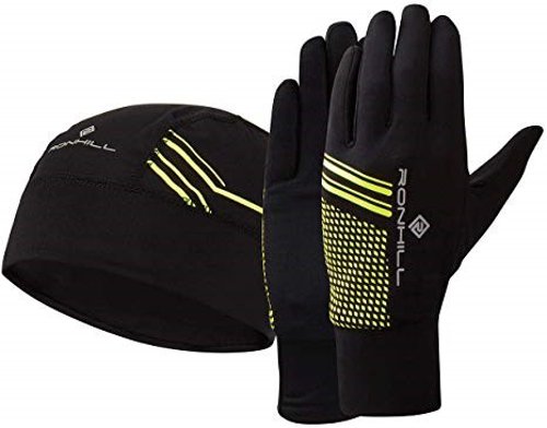 Picture of Ronhill Beanie and Glove set small/medium Black/Fluo Yellow